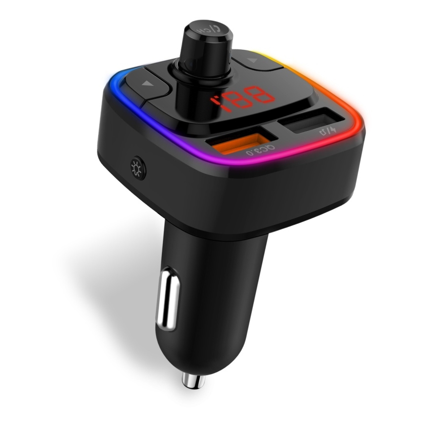 CONNECT IT CCC-9090-BK - LED RGB Πομπός αυτοκινήτου FM με λειτουργία hands-free μαύρο