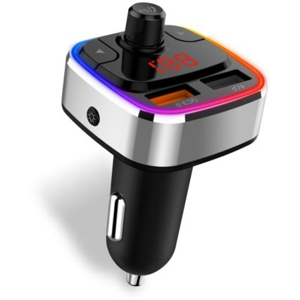 CONNECT IT CCC-9090-SL - LED RGB Πομπός αυτοκινήτου FM με λειτουργία hands-free μαύρο/ασημί