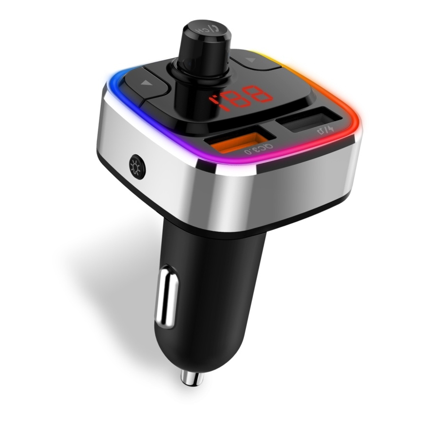 CONNECT IT CCC-9090-SL - LED RGB Πομπός αυτοκινήτου FM με λειτουργία hands-free μαύρο/ασημί