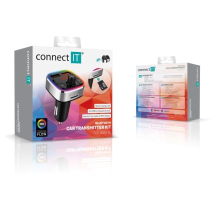 CONNECT IT CCC-9090-SL - LED RGB Πομπός αυτοκινήτου FM με λειτουργία hands-free μαύρο/ασημί