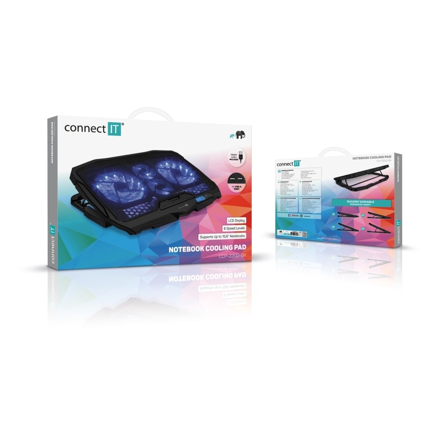 CONNECT IT CCP-2200-BK - Cooling pad για laptop 4x ανεμιστήρας 2xUSB μαύρο//μπλε