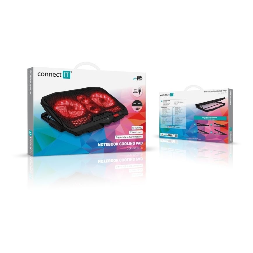 CONNECT IT CCP-2200-RD - Cooling pad για laptop 4x ανεμιστήρας 2xUSB μαύρο/κόκκινο