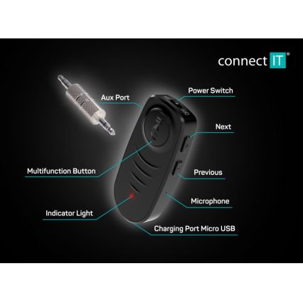 CONNECT IT CFF-4050-BK - Bluetooth audio δέκτης AUX 110 mAh