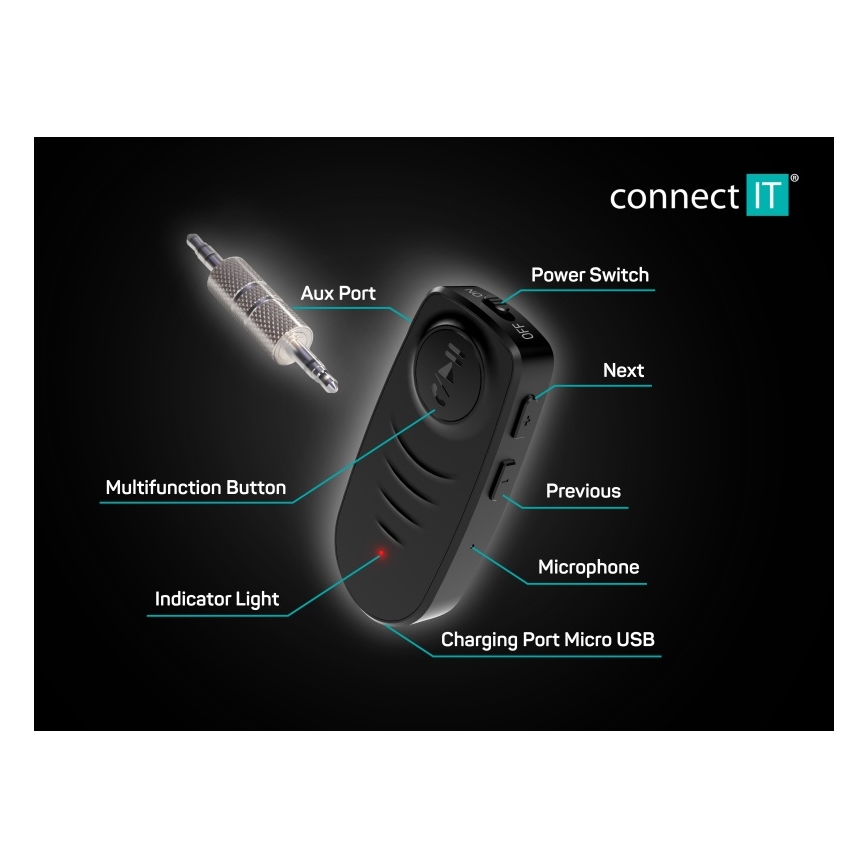 CONNECT IT CFF-4050-BK - Bluetooth audio δέκτης AUX 110 mAh