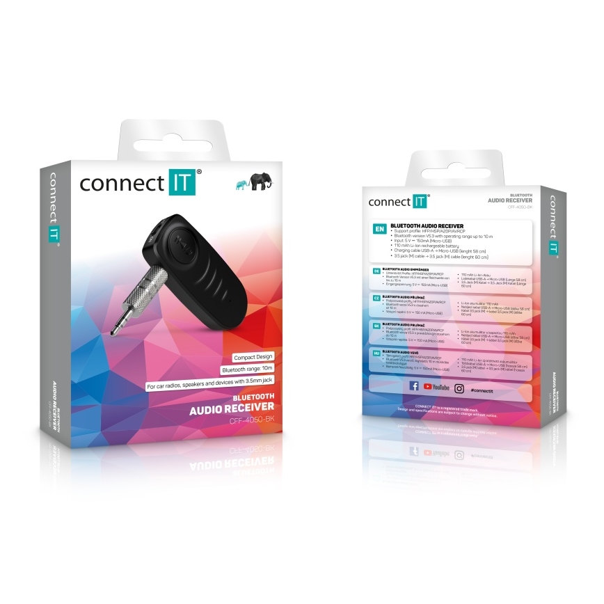 CONNECT IT CFF-4050-BK - Bluetooth audio δέκτης AUX 110 mAh