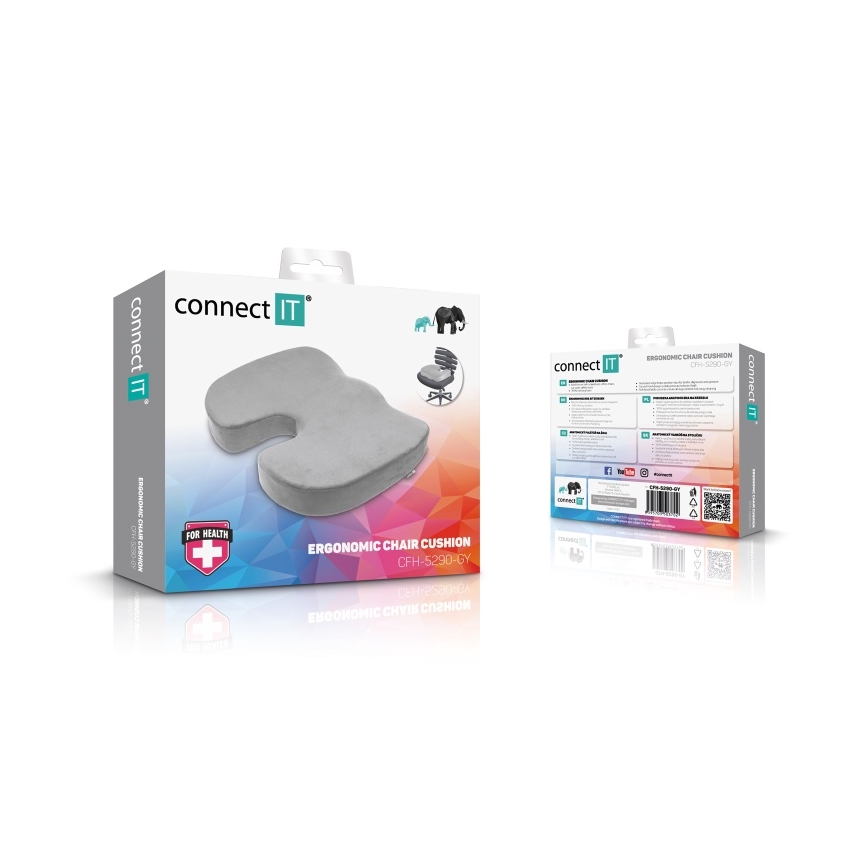 CONNECT IT CFH-5290-GY - Εργονομικό μαξιλάρι καρέκλας γκρι