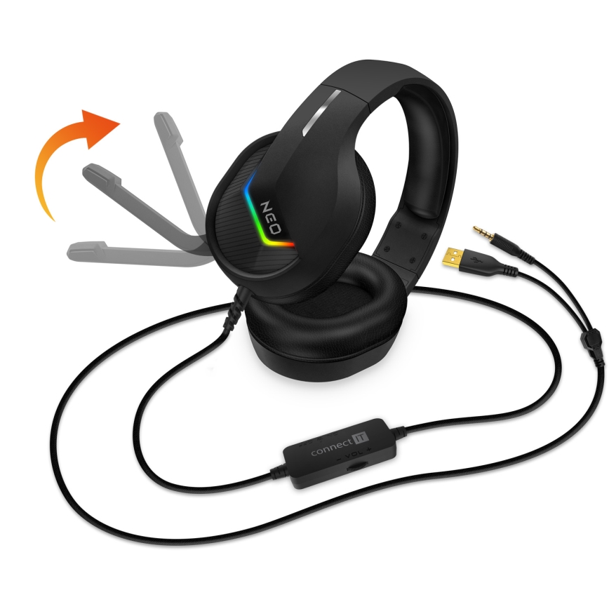 CONNECT IT CHP-3595-BK - LED RGB Ενσύρματα ακουστικά για gaming με μικρόφωνο μαύρο