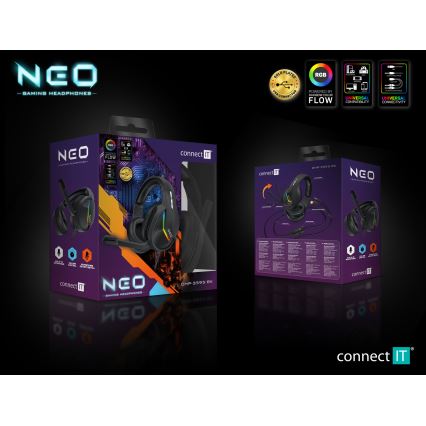 CONNECT IT CHP-3595-BK - LED RGB Ενσύρματα ακουστικά για gaming με μικρόφωνο μαύρο