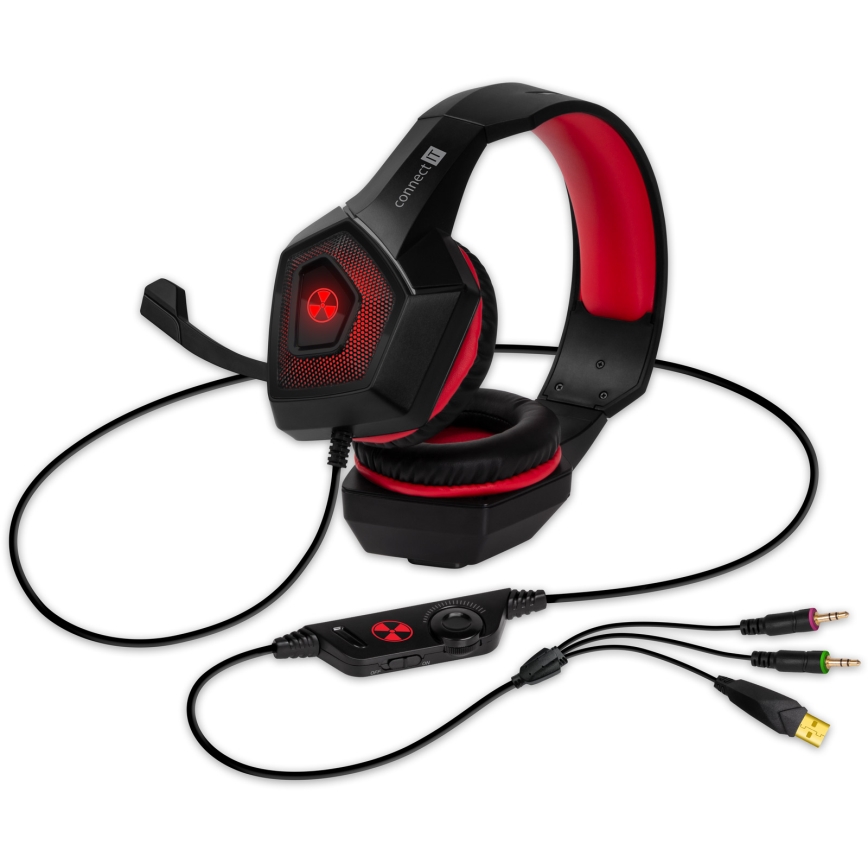 CONNECT IT CHP-5500-RD - LED Ενσύρματα ακουστικά για gaming με μικρόφωνο μαύρο/κόκκινο