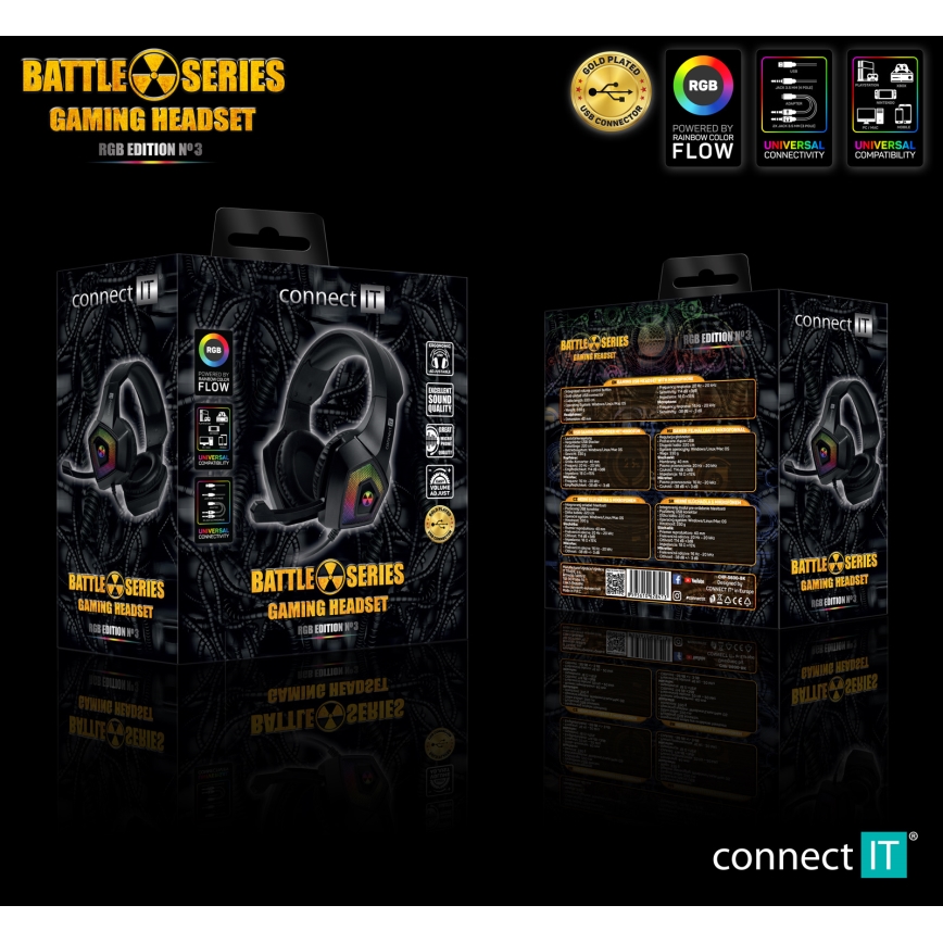 CONNECT IT CHP-5600-BK - LED RGB Ενσύρματα ακουστικά για gaming με μικρόφωνο μαύρο