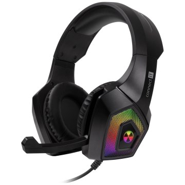 CONNECT IT CHP-5600-BK - LED RGB Ενσύρματα ακουστικά για gaming με μικρόφωνο μαύρο