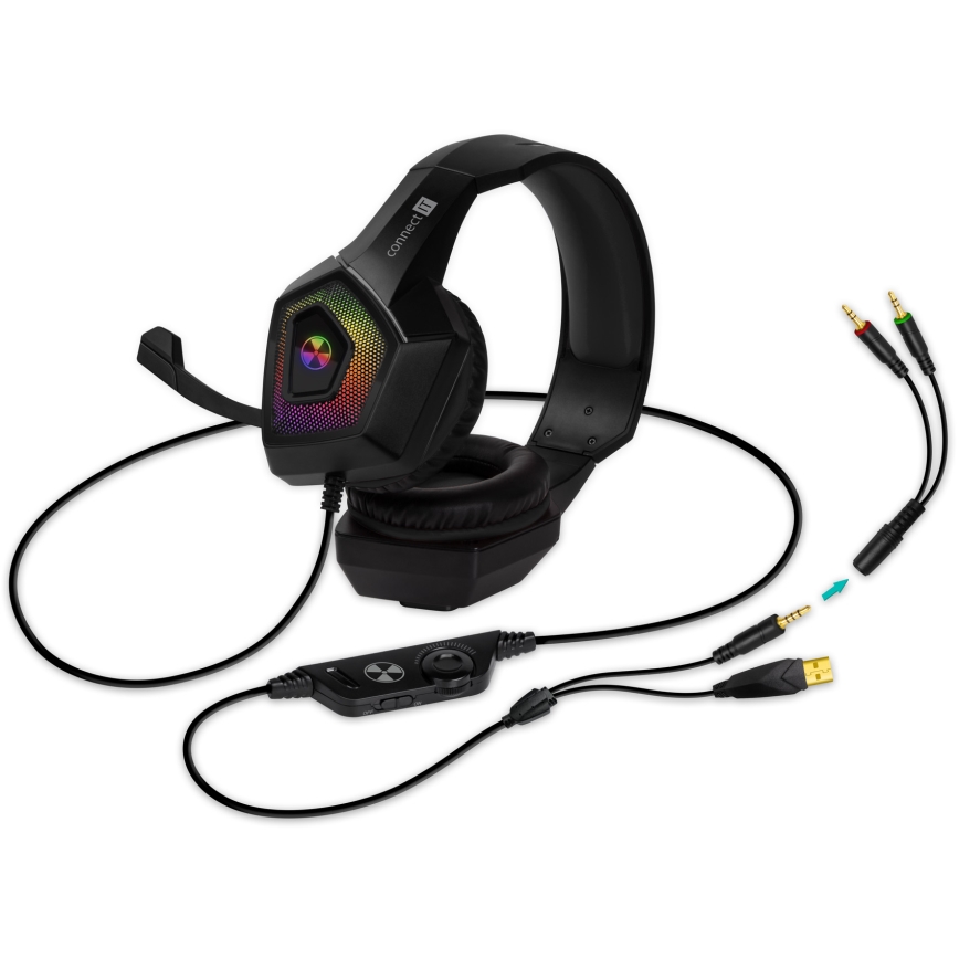CONNECT IT CHP-5600-BK - LED RGB Ενσύρματα ακουστικά για gaming με μικρόφωνο μαύρο