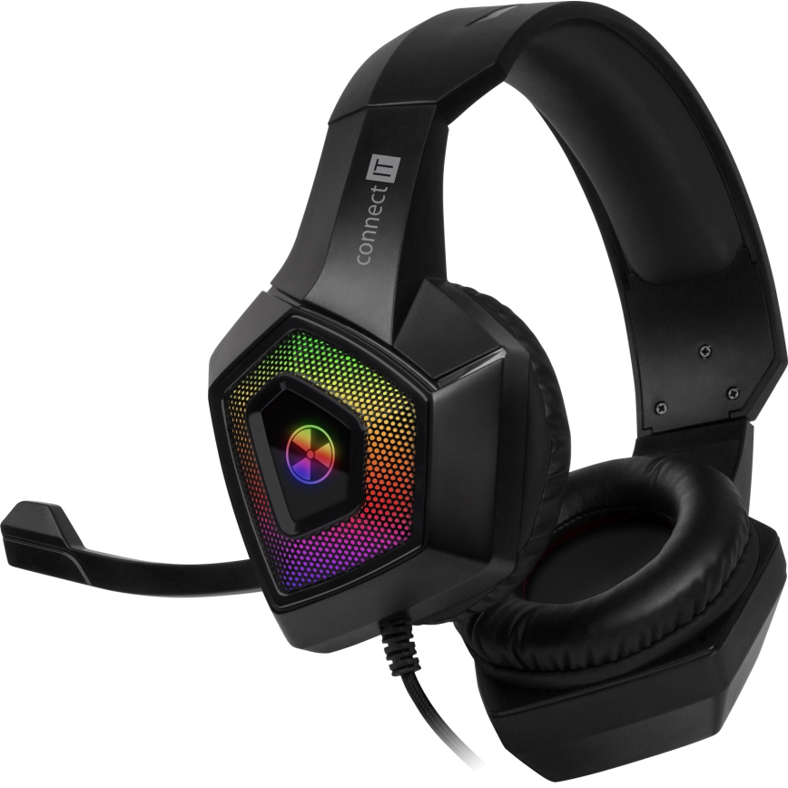 CONNECT IT CHP-5600-BK - LED RGB Ενσύρματα ακουστικά για gaming με μικρόφωνο μαύρο