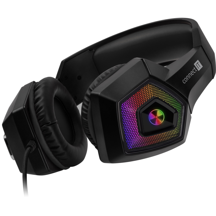 CONNECT IT CHP-5600-BK - LED RGB Ενσύρματα ακουστικά για gaming με μικρόφωνο μαύρο