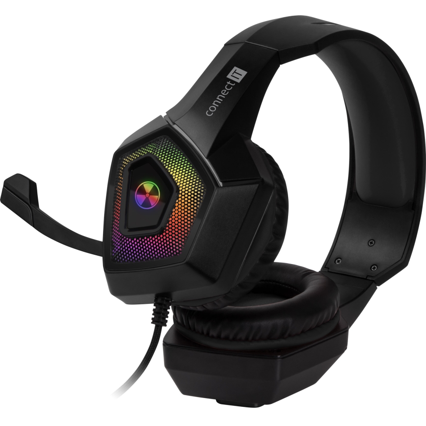 CONNECT IT CHP-5600-BK - LED RGB Ενσύρματα ακουστικά για gaming με μικρόφωνο μαύρο