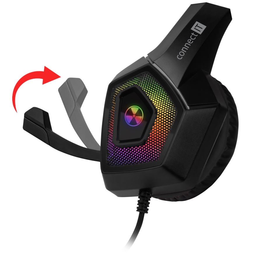 CONNECT IT CHP-5600-BK - LED RGB Ενσύρματα ακουστικά για gaming με μικρόφωνο μαύρο