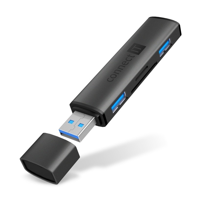 CONNECT IT CHU-4060-AN - Διανομέας USB-A με αναγνώστη καρτών μνήμης 4 σε 1