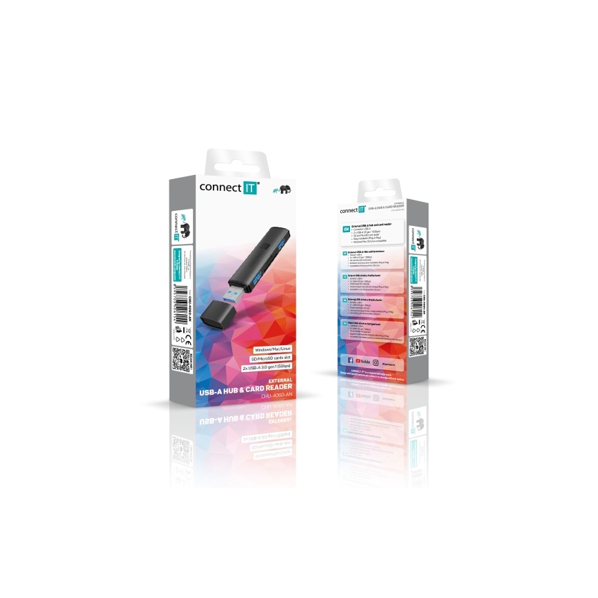 CONNECT IT CHU-4060-AN - Διανομέας USB-A με αναγνώστη καρτών μνήμης 4 σε 1
