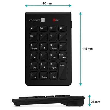 CONNECT IT CKB-0062-BK - Ασύρματο αριθμητικό πληκτρολόγιο 1xAAA μαύρο