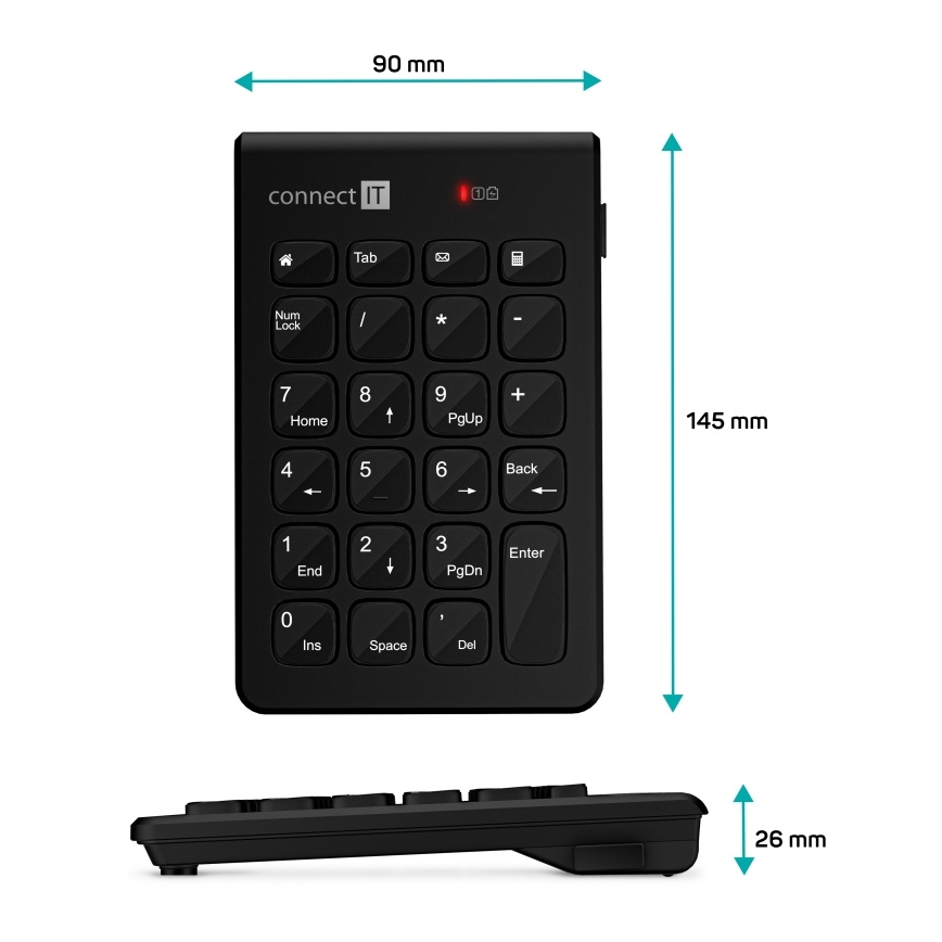 CONNECT IT CKB-0062-BK - Ασύρματο αριθμητικό πληκτρολόγιο 1xAAA μαύρο