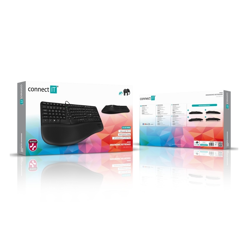 CONNECT IT CKB-2800-CS - Εργονομικό ασύρματο πληκτρολόγιο με τοπική προσαρμογή CZ/SK μαύρο