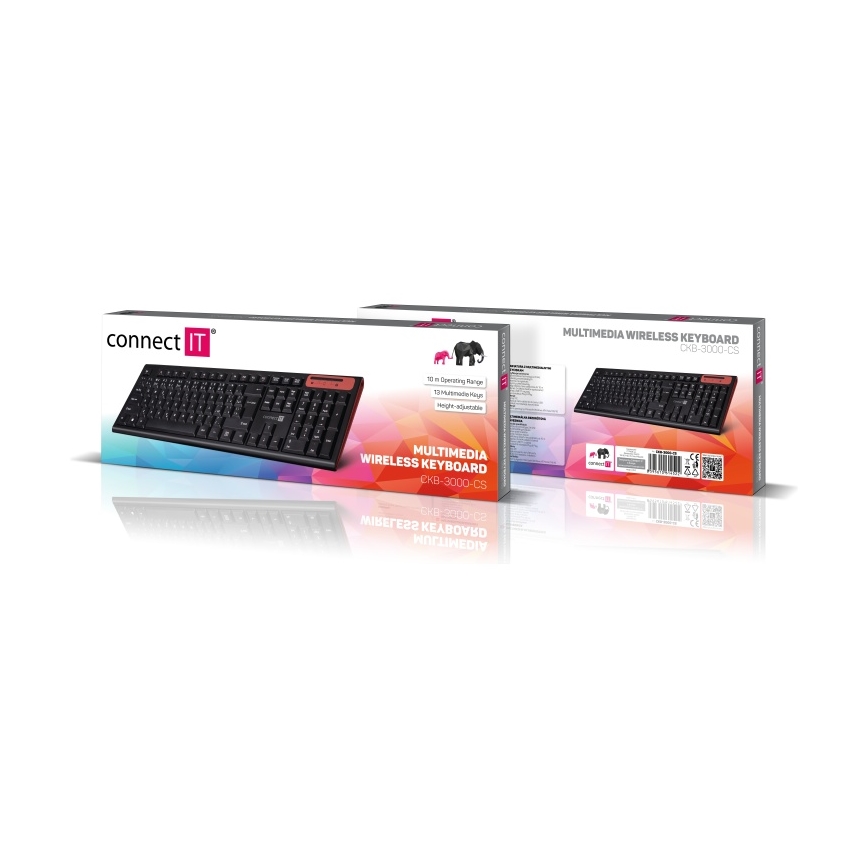 CONNECT IT CKB-3000-CS - Ασύρματο πληκτρολόγιο multimedia με τοπική προσαρμογή CZ/SK 2xAAA μαύρο