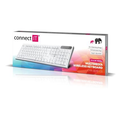 CONNECT IT CKB-3010-CS - Ασύρματο πληκτρολόγιο multimedia με τοπική προσαρμογή CZ/SK 2xAAA λευκό