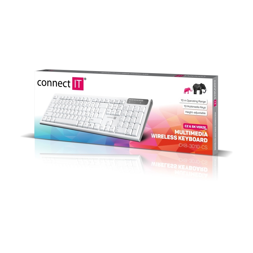 CONNECT IT CKB-3010-CS - Ασύρματο πληκτρολόγιο multimedia με τοπική προσαρμογή CZ/SK 2xAAA λευκό