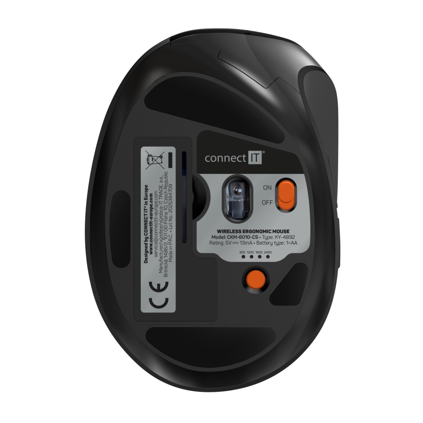 CONNECT IT CKM-6010-CS - Εργονομικό ασύρματο πληκτρολόγιο και ποντίκι 800/1200/1600/2400 DPI με τοπική προσαρμογή CZ/SK 1xAA + 2xAAA μαύρο