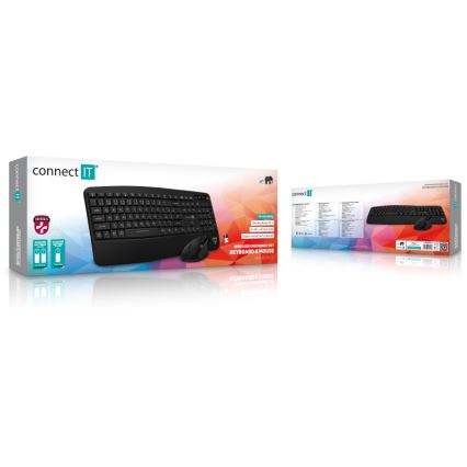 CONNECT IT CKM-6010-CS - Εργονομικό ασύρματο πληκτρολόγιο και ποντίκι 800/1200/1600/2400 DPI με τοπική προσαρμογή CZ/SK 1xAA + 2xAAA μαύρο