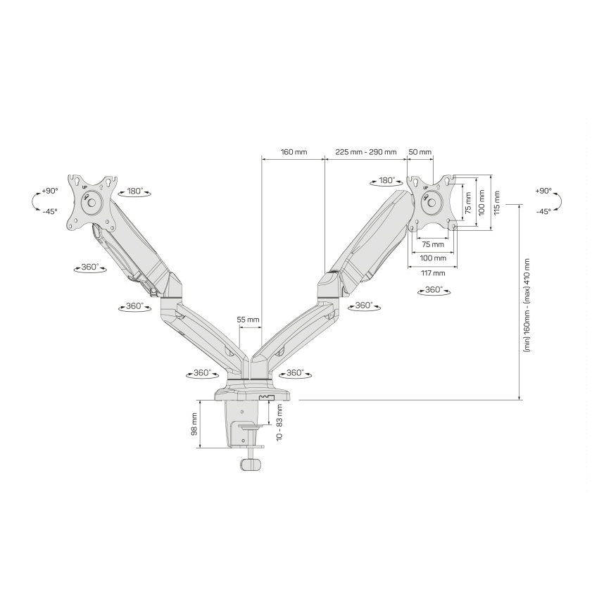 CONNECT IT CMF-3207-BK - Βάση για 2 οθόνες γενικής χρήσης 13-27” μαύρο