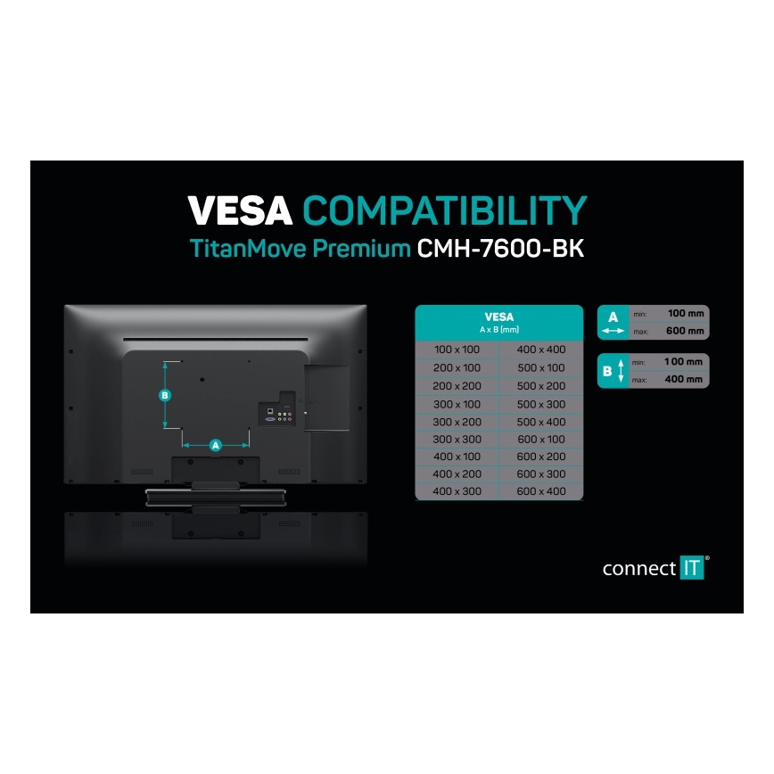 CONNECT IT CMH-7600-BK - Βάση τηλεόρασης τοίχου 32-70” μαύρο