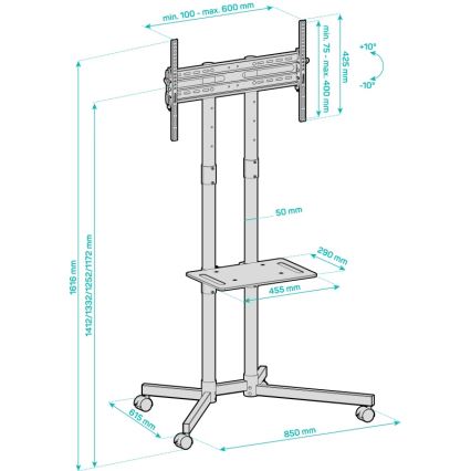 CONNECT IT CMH-9100-BK - Βάση τηλεόρασης τροχήλατη με ράφι 37-70” μαύρο
