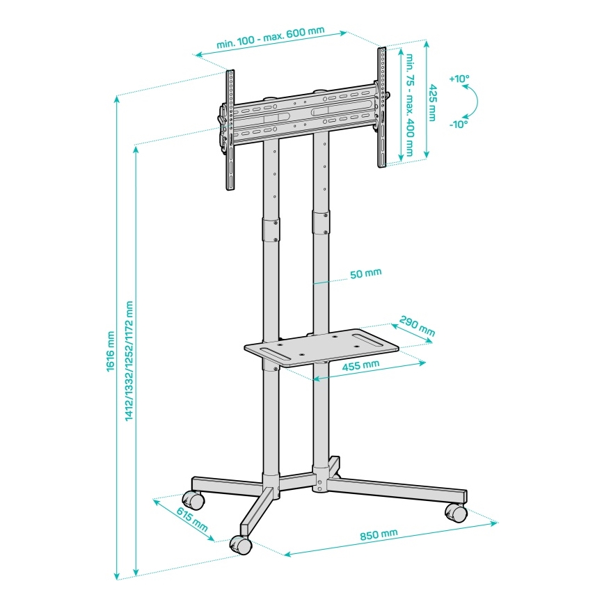 CONNECT IT CMH-9100-BK - Βάση τηλεόρασης τροχήλατη με ράφι 37-70” μαύρο