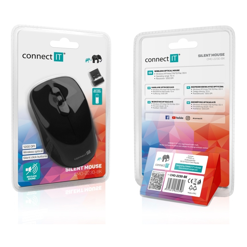 CONNECT IT CMO-2230-BK - Ασύρματο αθόρυβο ποντίκι MUTE 1200 DPI 1xAA μαύρο