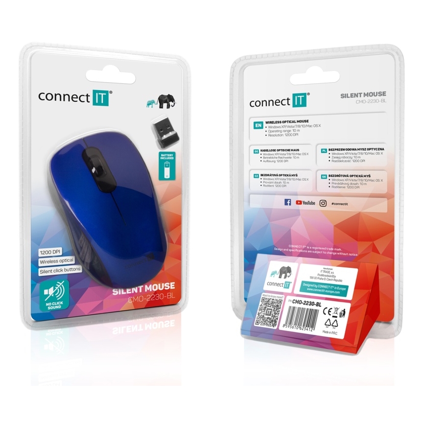CONNECT IT CMO-2230-BL - Ασύρματο αθόρυβο ποντίκι MUTE 1200 DPI 1xAA μαύρο/μπλε
