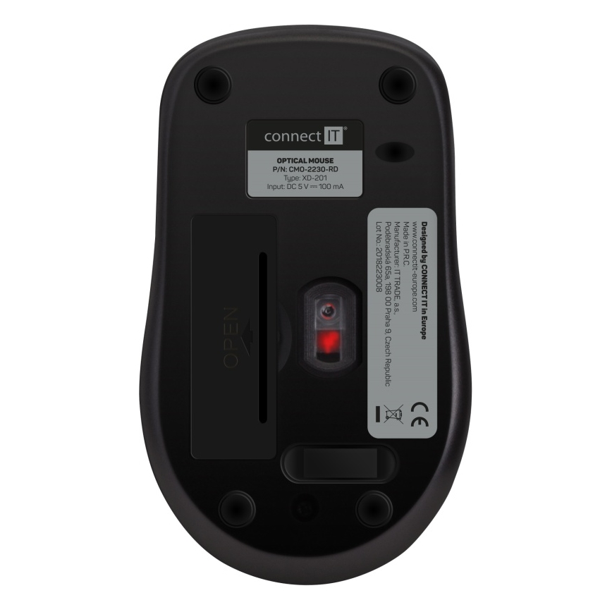 CONNECT IT CMO-2230-RD - Ασύρματο αθόρυβο ποντίκι MUTE 1200 DPI 1xAA μαύρο/κόκκινο