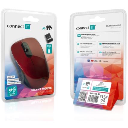 CONNECT IT CMO-2230-RD - Ασύρματο αθόρυβο ποντίκι MUTE 1200 DPI 1xAA μαύρο/κόκκινο