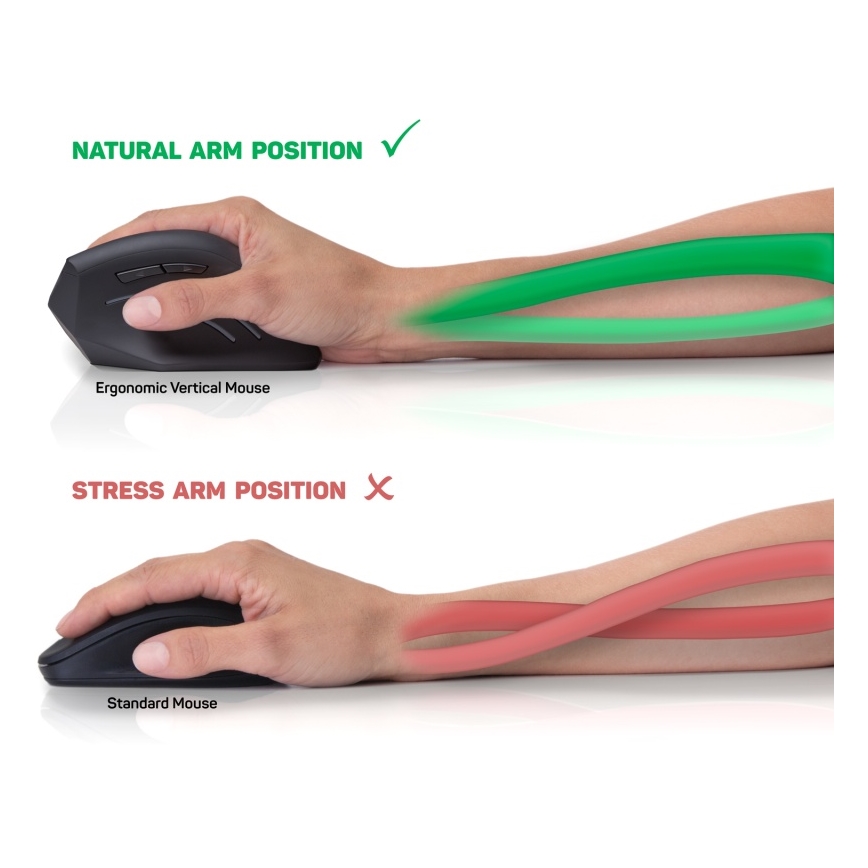 CONNECT IT CMO-2510-BK - Εργονομικό ασύρματο ποντίκι Verti Wireless 800/1200/1600 DPI 2xAAA μαύρο