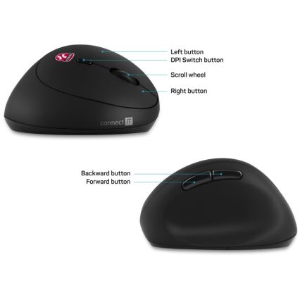 CONNECT IT CMO-2600-BK - Εργονομικό ασύρματο ποντίκι 800/1200/1600 DPI, 1× μπαταρία AA, μαύρο