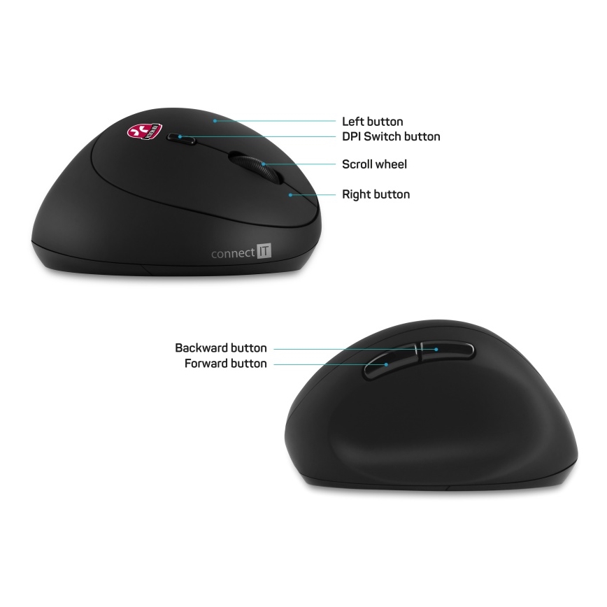 CONNECT IT CMO-2600-BK - Εργονομικό ασύρματο ποντίκι 800/1200/1600 DPI, 1× μπαταρία AA, μαύρο