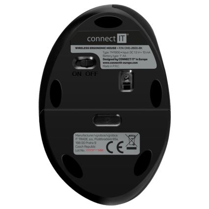 CONNECT IT CMO-2600-BK - Εργονομικό ασύρματο ποντίκι 800/1200/1600 DPI, 1× μπαταρία AA, μαύρο