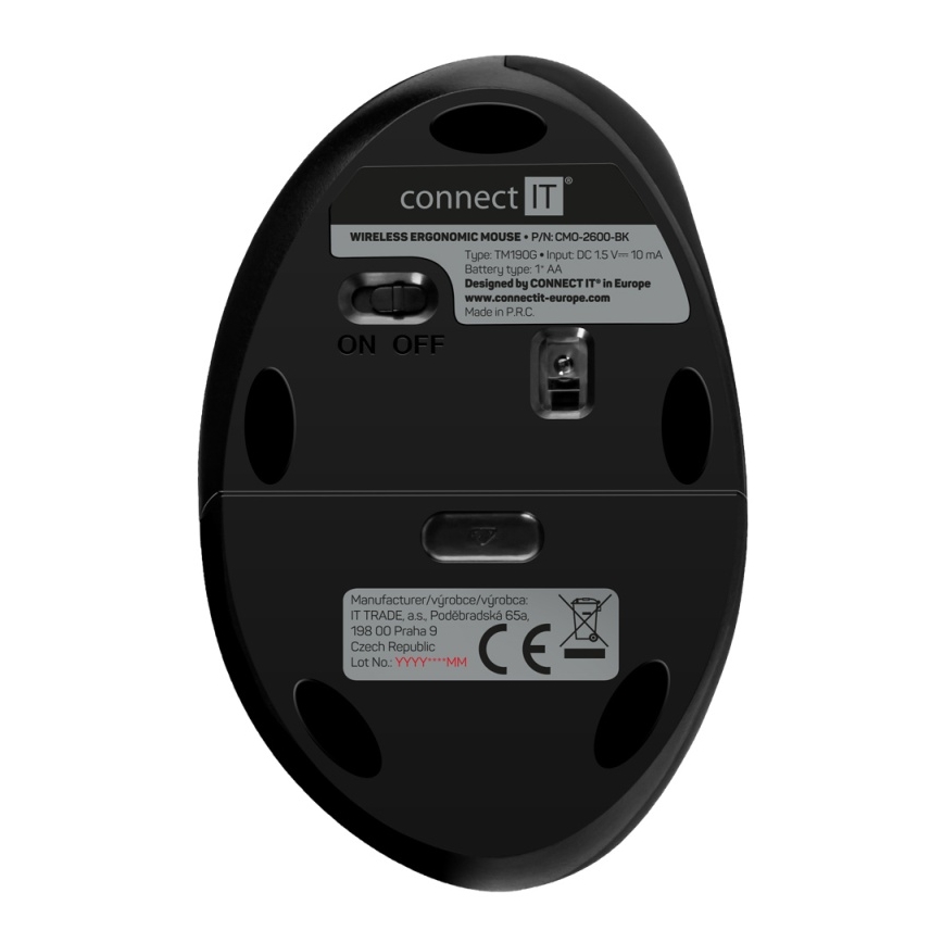 CONNECT IT CMO-2600-BK - Εργονομικό ασύρματο ποντίκι 800/1200/1600 DPI, 1× μπαταρία AA, μαύρο