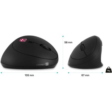 CONNECT IT CMO-2600-BK - Εργονομικό ασύρματο ποντίκι 800/1200/1600 DPI, 1× μπαταρία AA, μαύρο