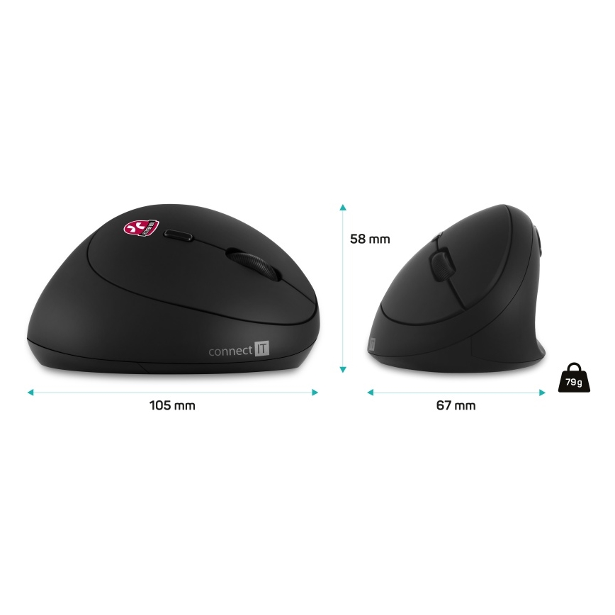 CONNECT IT CMO-2600-BK - Εργονομικό ασύρματο ποντίκι 800/1200/1600 DPI, 1× μπαταρία AA, μαύρο
