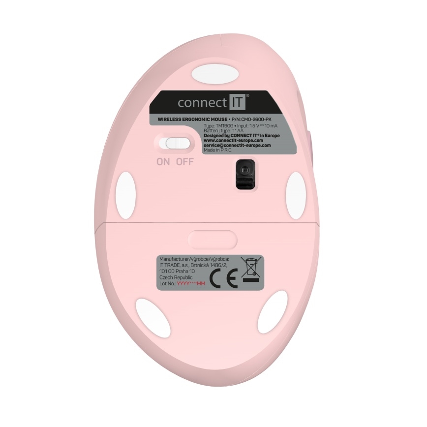 CONNECT IT CMO-2600-PK - Εργονομικό ασύρματο ποντίκι 800/1200/1600 DPI, 1x AA, ροζ