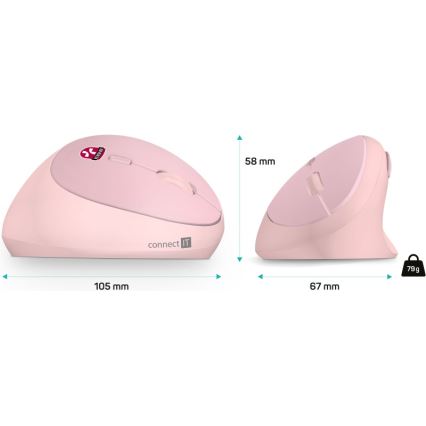 CONNECT IT CMO-2600-PK - Εργονομικό ασύρματο ποντίκι 800/1200/1600 DPI, 1x AA, ροζ