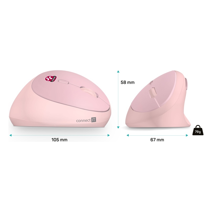 CONNECT IT CMO-2600-PK - Εργονομικό ασύρματο ποντίκι 800/1200/1600 DPI, 1x AA, ροζ