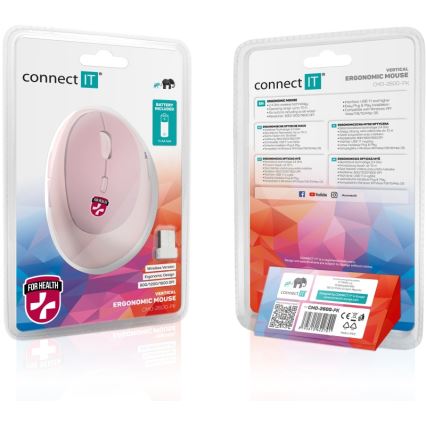 CONNECT IT CMO-2600-PK - Εργονομικό ασύρματο ποντίκι 800/1200/1600 DPI, 1x AA, ροζ