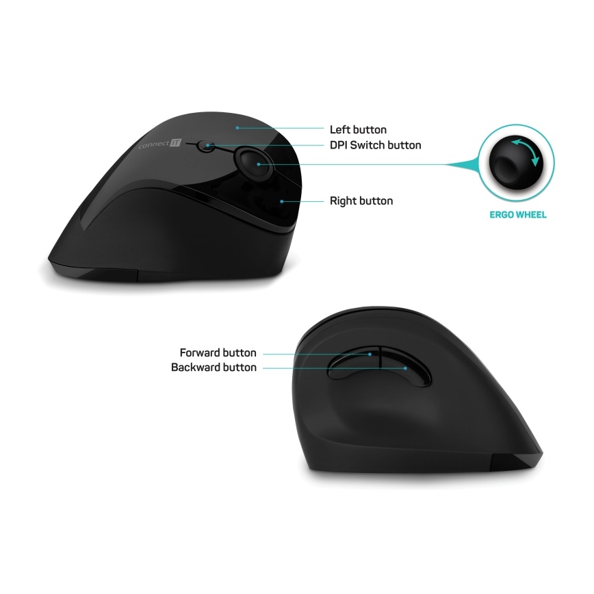 CONNECT IT CMO-2700-BK - Εργονομικό ασύρματο ποντίκι 800/1200/1600 DPI 1xAA μαύρο